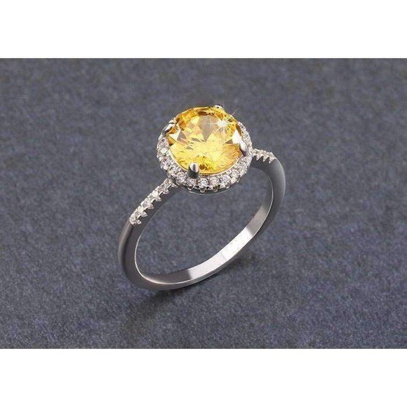 Yellow Zircon Cubic Zirconia 2 ct Round Ring - Picture 2 of 5